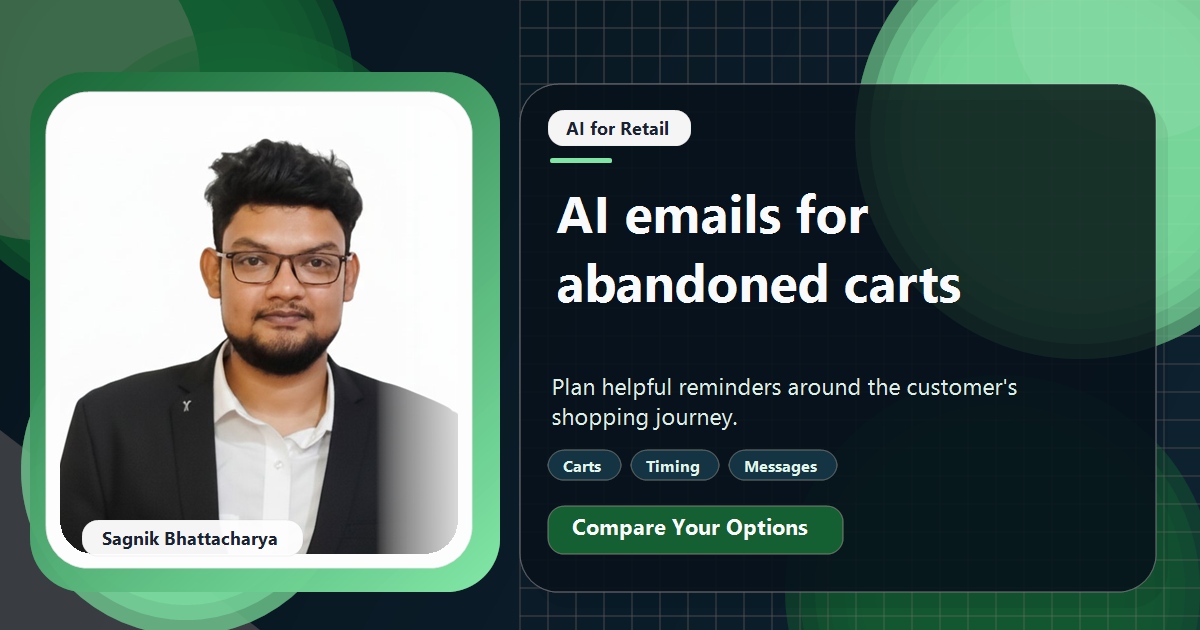 Coding Liquids tutorial cover featuring Sagnik Bhattacharya for How to Set Up AI Abandoned Cart Emails for a Small Online Store.