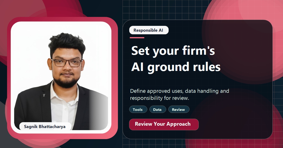 Coding Liquids tutorial cover featuring Sagnik Bhattacharya for AI Acceptable Use Policy for a Small Professional Firm.