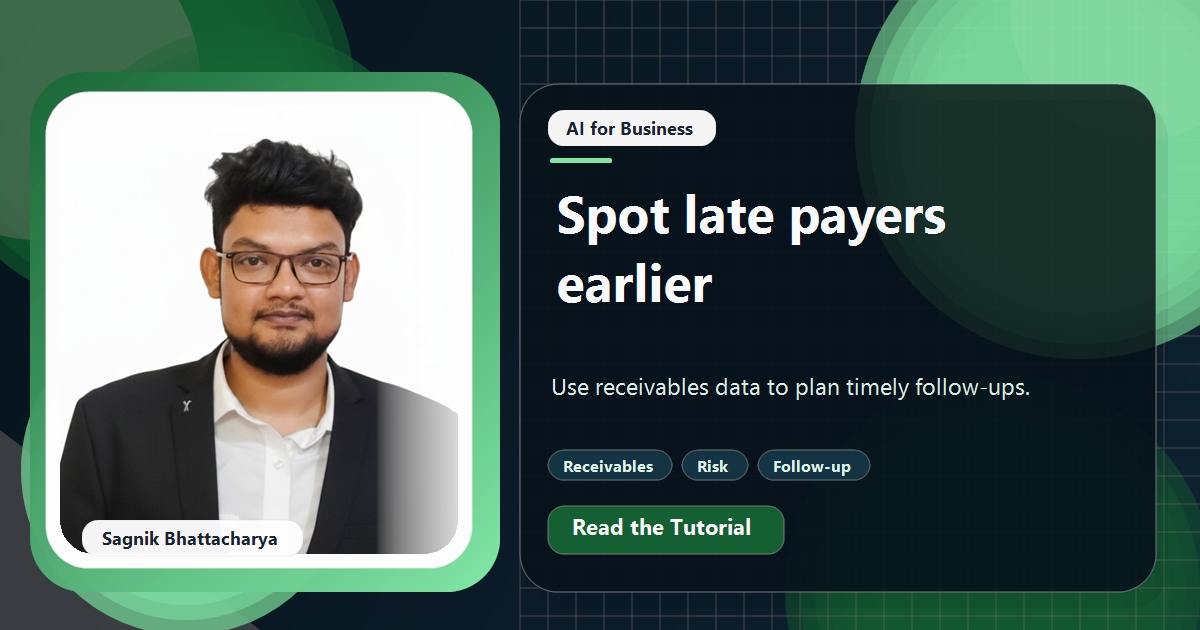 Coding Liquids tutorial cover featuring Sagnik Bhattacharya for AI Accounts Receivable: Predict Late Payers and Act Early.