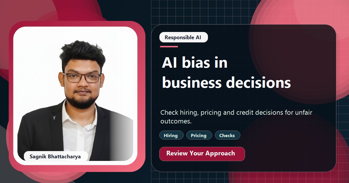 Coding Liquids tutorial cover featuring Sagnik Bhattacharya for AI Bias in Small Business Decisions: Hiring, Pricing and Credit.