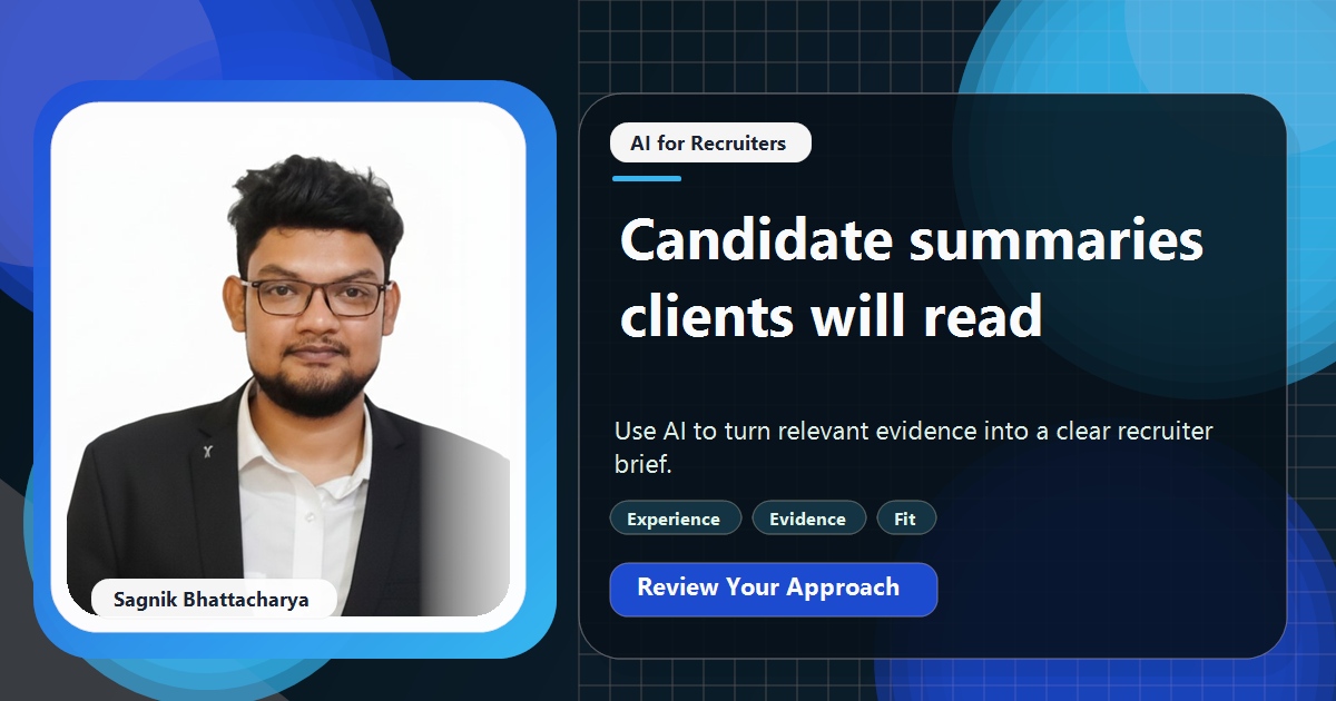 Coding Liquids tutorial cover featuring Sagnik Bhattacharya for How Recruiters Use AI to Write Candidate Summaries Clients Read.