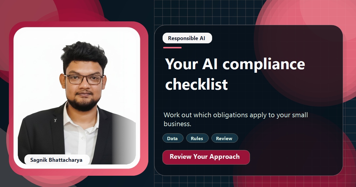 Coding Liquids tutorial cover featuring Sagnik Bhattacharya for AI Compliance Checklist for Small Businesses: What Applies to You.