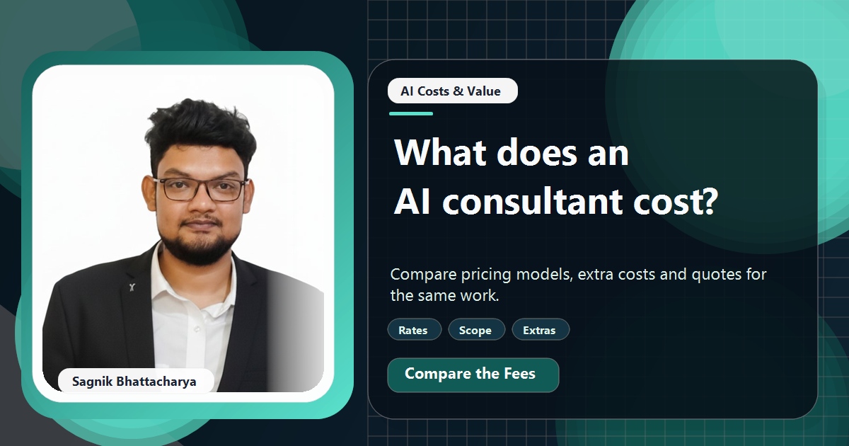 Coding Liquids tutorial cover featuring Sagnik Bhattacharya for How Much Does an AI Consultant Cost for a Small Business?
