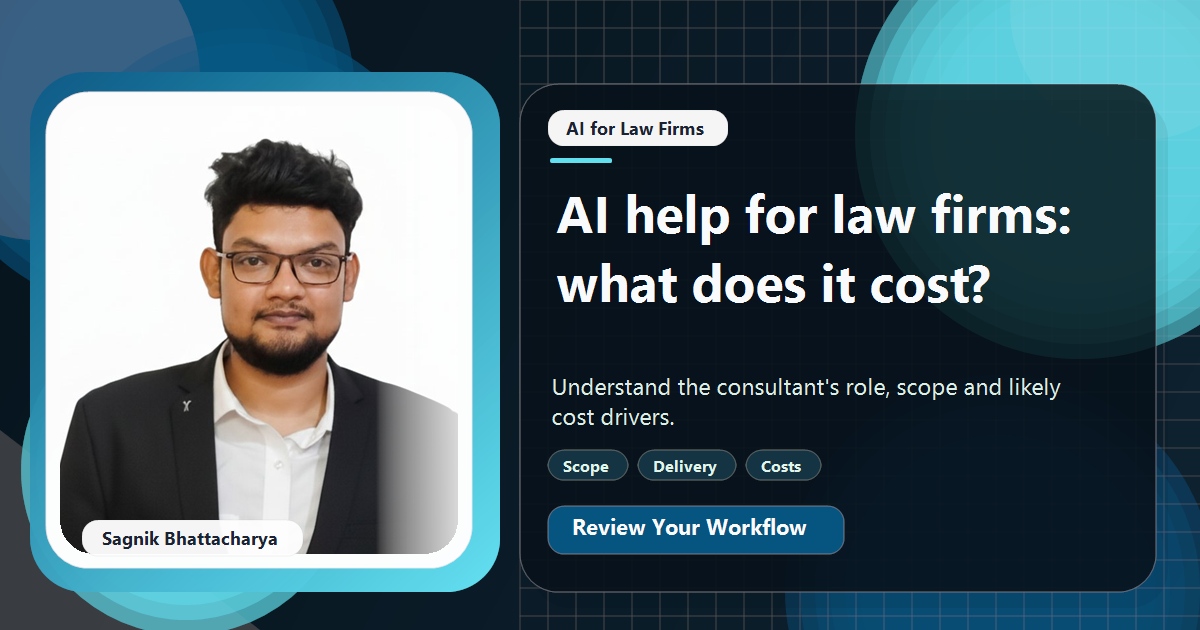 Coding Liquids tutorial cover featuring Sagnik Bhattacharya for What an AI Consultant Does for a Law Firm, and What It Costs.