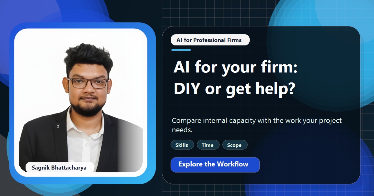 Coding Liquids tutorial cover featuring Sagnik Bhattacharya for AI Consultant or DIY: Which Suits a Small Professional Firm?
