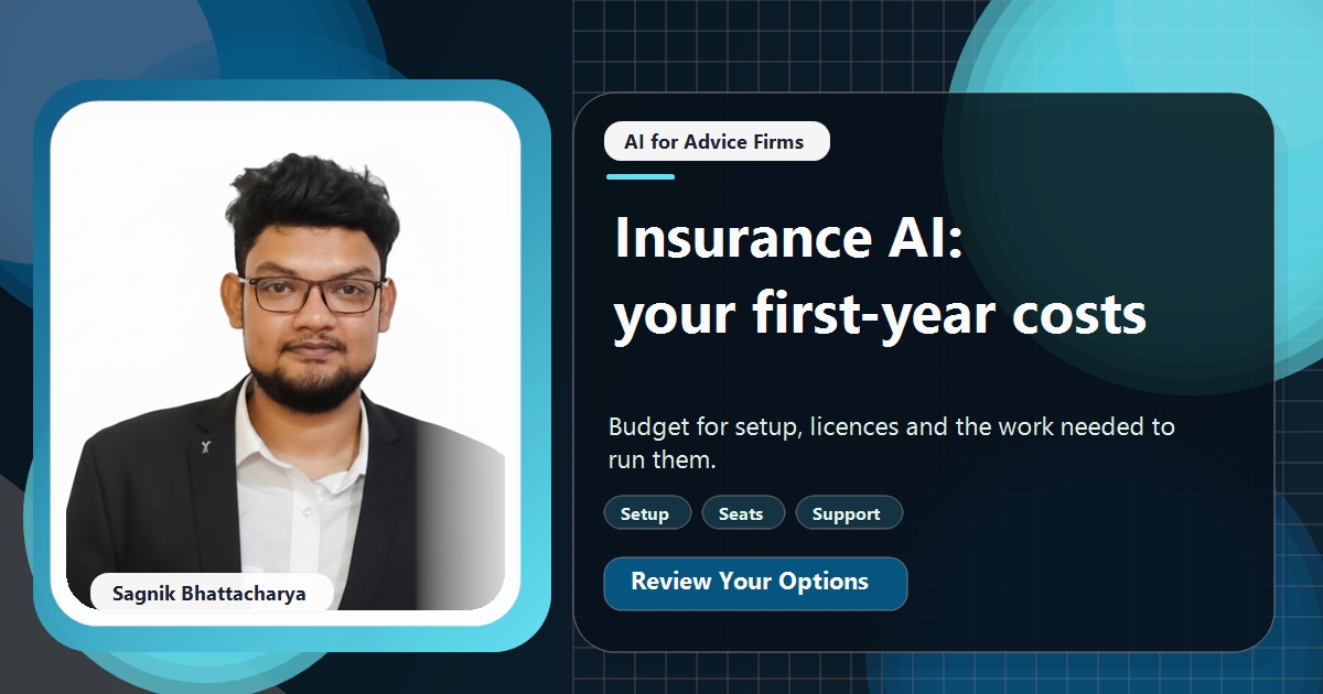 Coding Liquids tutorial cover featuring Sagnik Bhattacharya for What Does AI Cost a Small Insurance Brokerage in Year One?