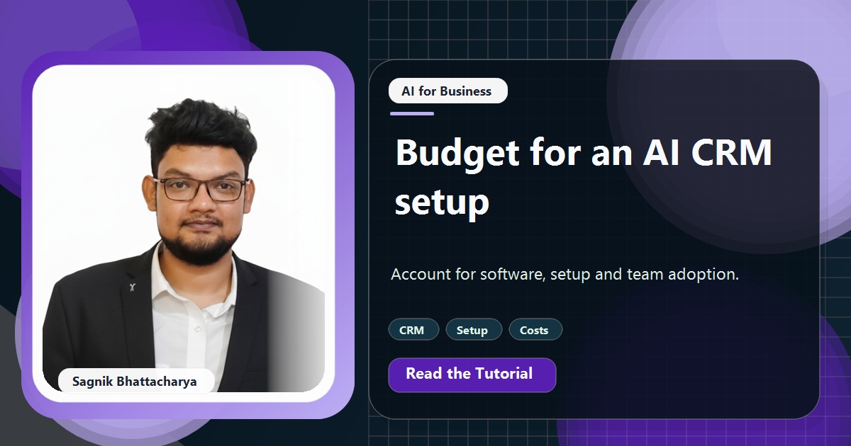 Coding Liquids tutorial cover featuring Sagnik Bhattacharya for What It Costs to Set Up an AI CRM for a Small Team.