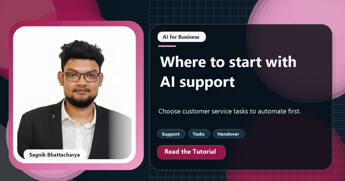Coding Liquids tutorial cover featuring Sagnik Bhattacharya for AI Customer Service for Small Businesses: What to Automate First.