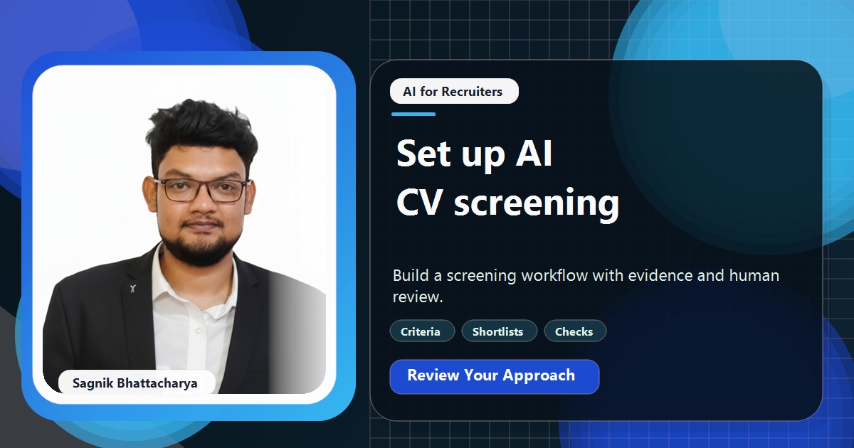 Coding Liquids tutorial cover featuring Sagnik Bhattacharya for AI CV Screening for Recruitment Agencies: Setup and Safeguards.