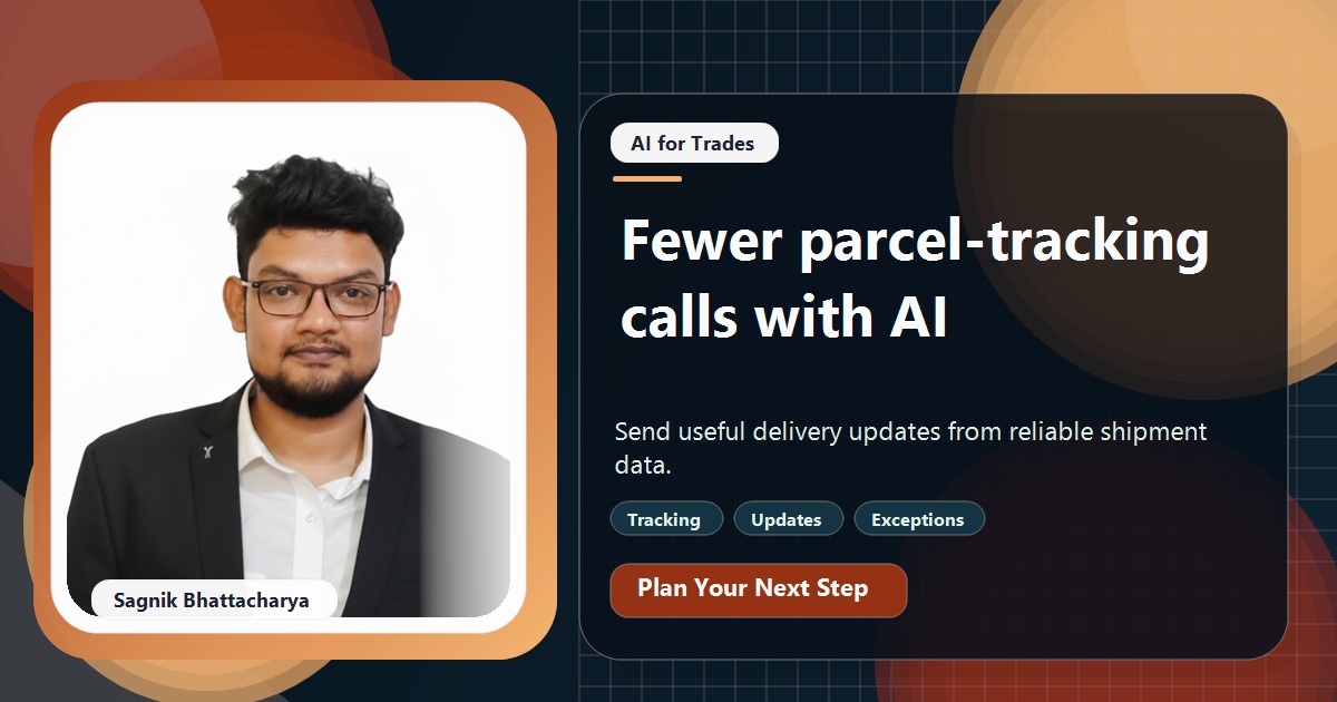 Coding Liquids tutorial cover featuring Sagnik Bhattacharya for Cutting Parcel-Tracking Calls With AI Delivery Updates.