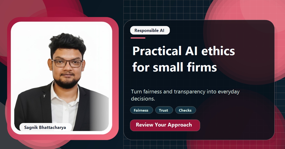 Coding Liquids tutorial cover featuring Sagnik Bhattacharya for AI Ethics for Small Businesses: A Practical Checklist.