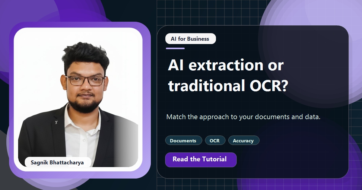 Coding Liquids tutorial cover featuring Sagnik Bhattacharya for AI Document Extraction vs Traditional OCR: Which Should You Use?