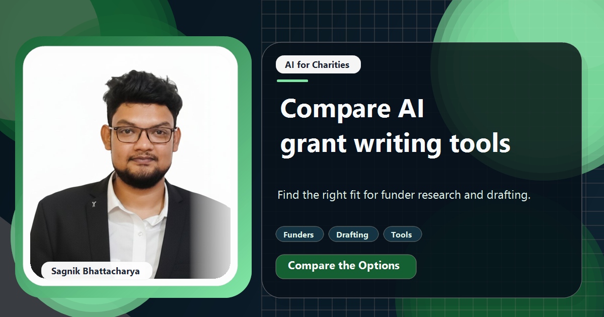 Coding Liquids tutorial cover featuring Sagnik Bhattacharya for AI Grant Writing Tools Compared for Small Non-Profits.