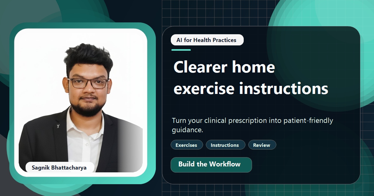 Coding Liquids tutorial cover featuring Sagnik Bhattacharya for Creating Home Exercise Programmes With AI for Physio Patients.