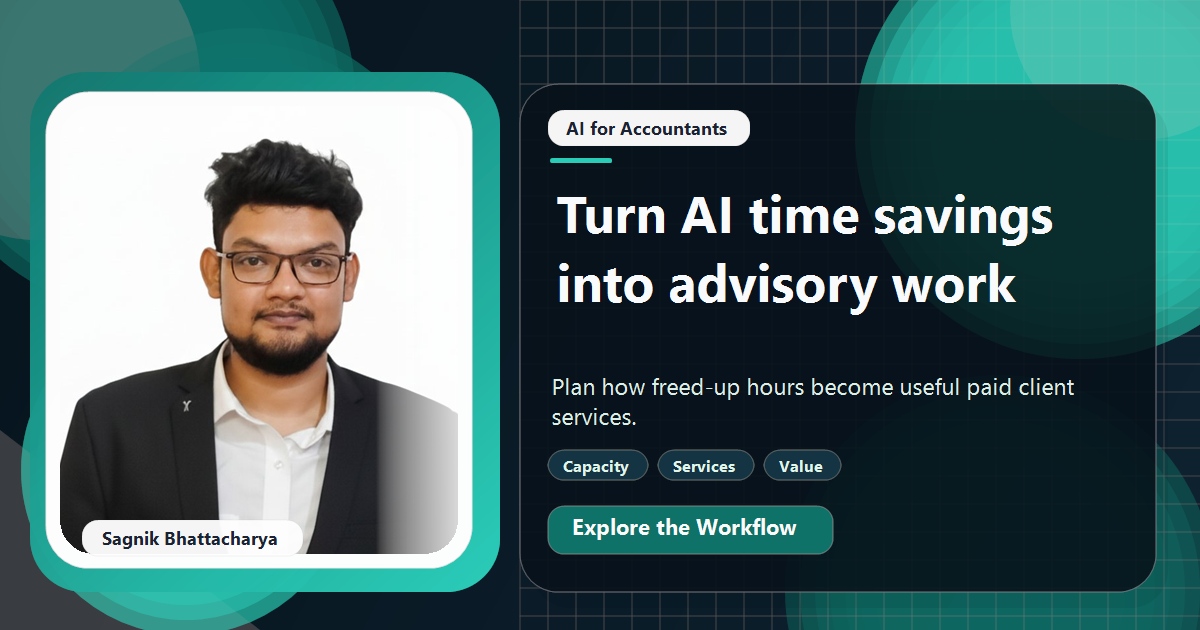 Coding Liquids tutorial cover featuring Sagnik Bhattacharya for Turning Hours Saved by AI Into Advisory Work Clients Pay For.