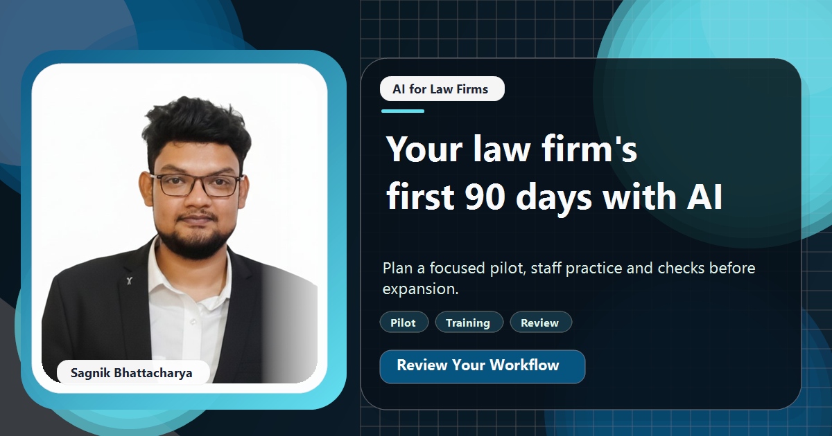 Coding Liquids tutorial cover featuring Sagnik Bhattacharya for AI Implementation Plan for a Small Law Firm: The First 90 Days.