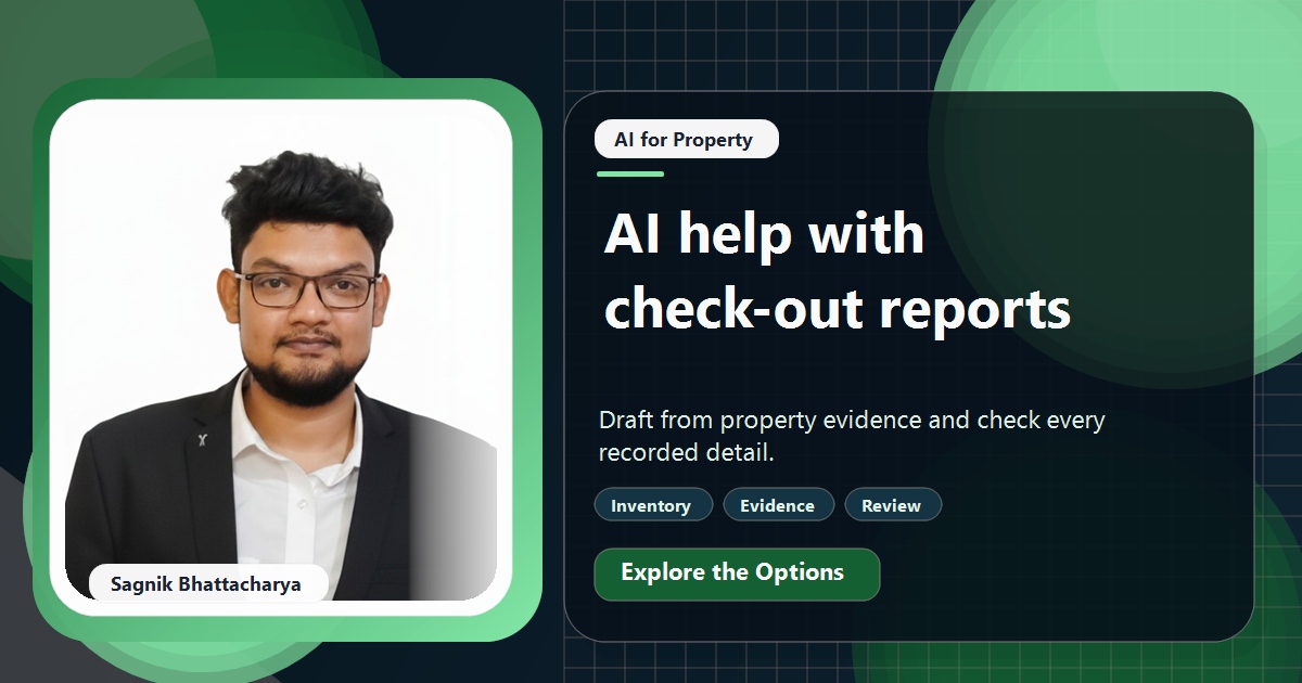 Coding Liquids tutorial cover featuring Sagnik Bhattacharya for AI Inventory and Check-Out Reports: A Letting Agent's Guide.