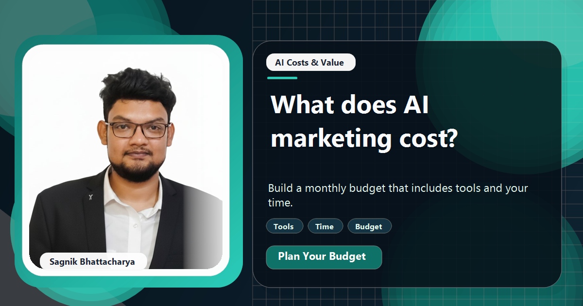 Coding Liquids tutorial cover featuring Sagnik Bhattacharya for How Much Does AI Marketing Cost a Small Business Each Month?