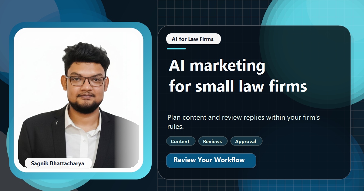 Coding Liquids tutorial cover featuring Sagnik Bhattacharya for AI Marketing for Small Law Firms: Content, Reviews and the Rules.