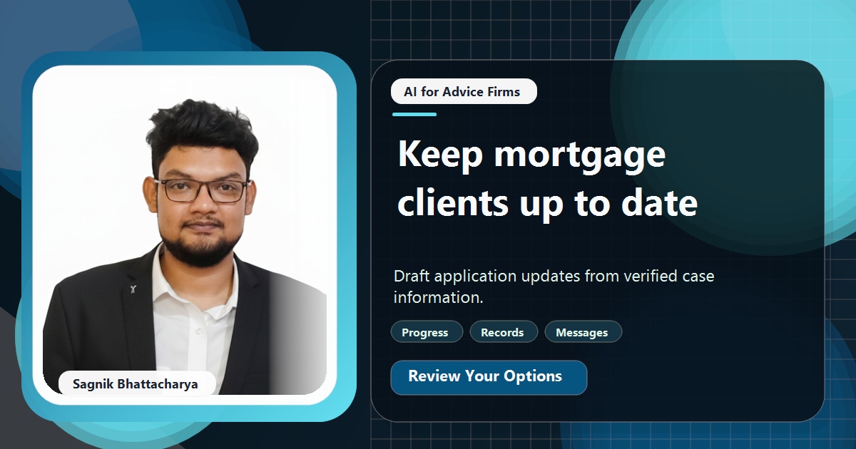 Coding Liquids tutorial cover featuring Sagnik Bhattacharya for Can AI Keep Mortgage Clients Updated During an Application?