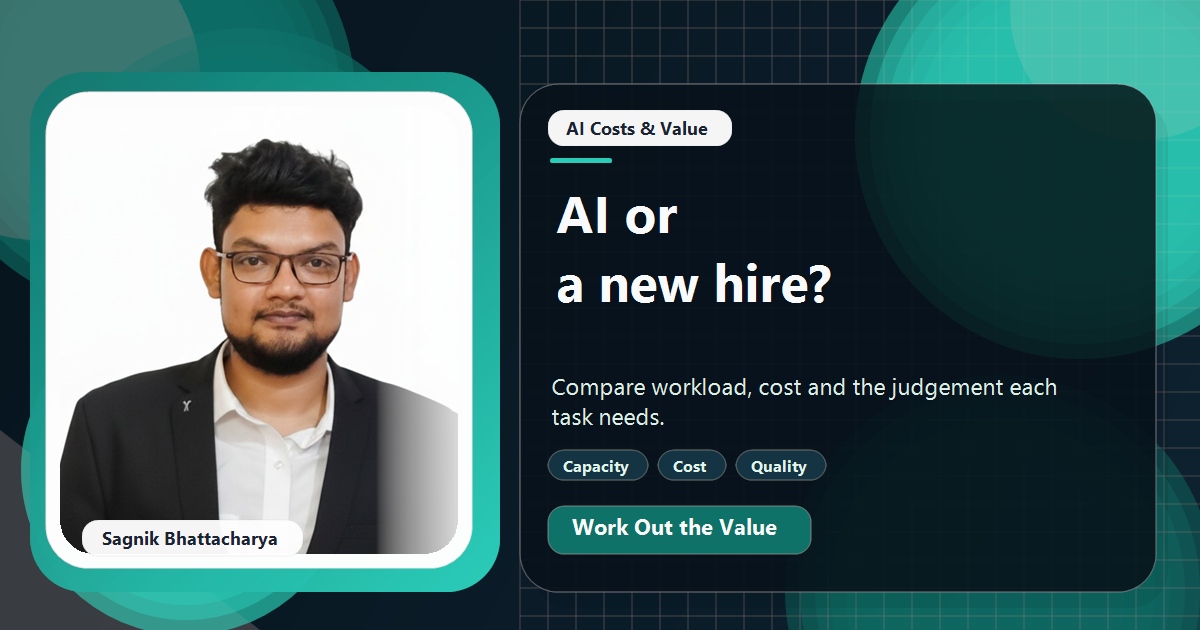Coding Liquids tutorial cover featuring Sagnik Bhattacharya for AI or a New Hire? How to Decide Before You Recruit.