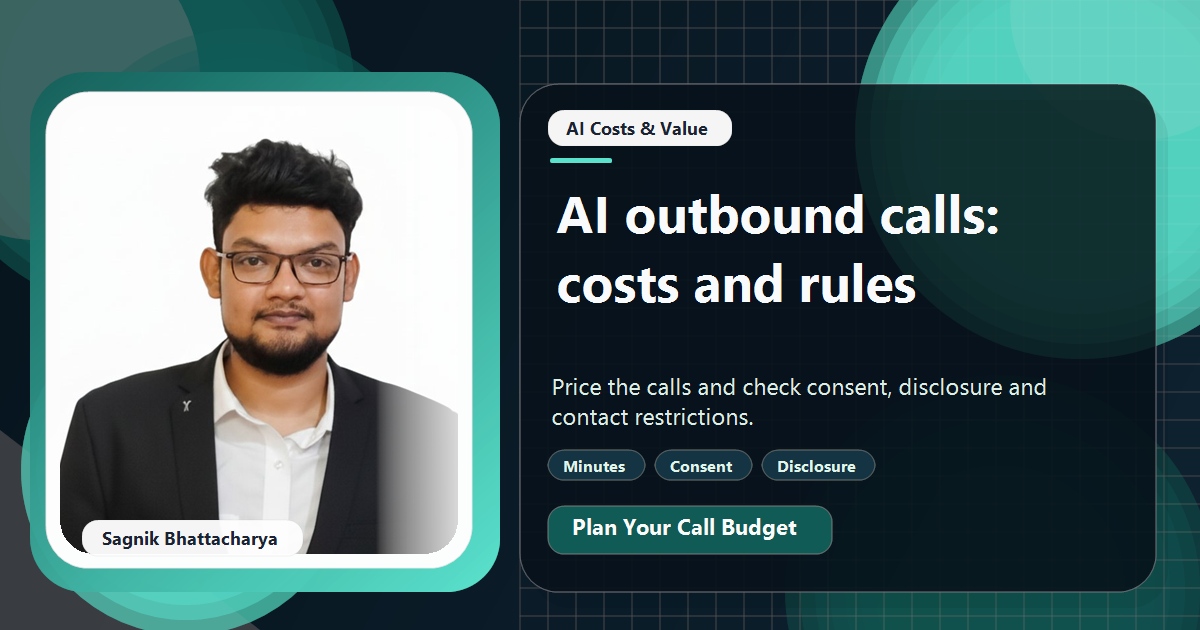 Coding Liquids tutorial cover featuring Sagnik Bhattacharya for Can AI Make Outbound Calls for Your Business? Costs and Rules.