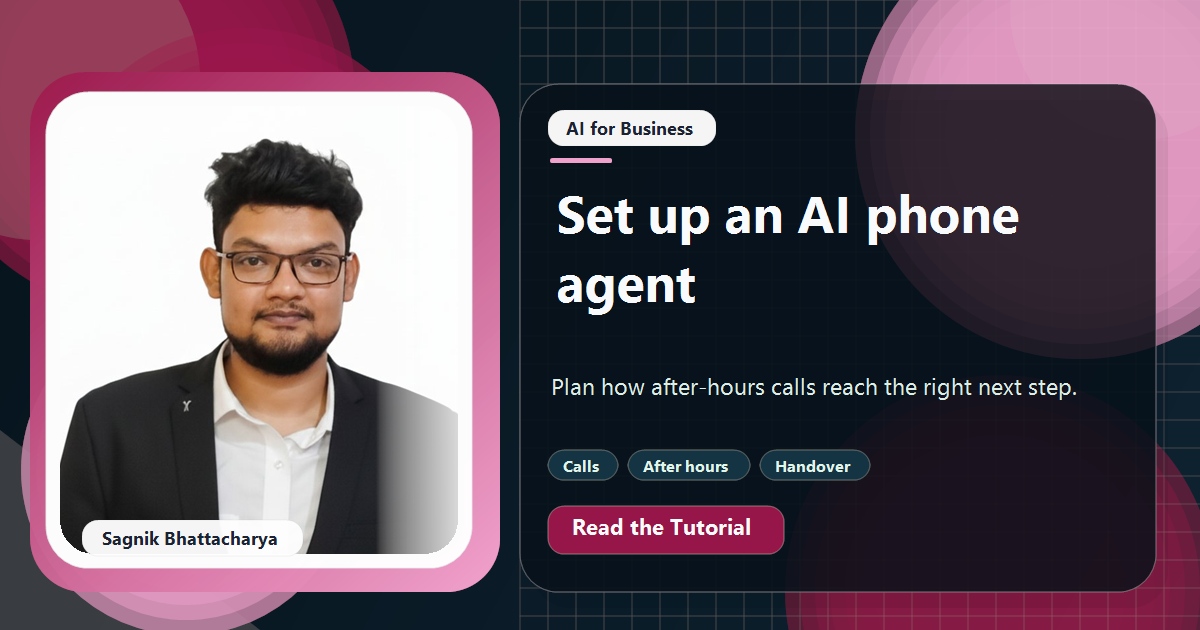 Coding Liquids tutorial cover featuring Sagnik Bhattacharya for How to Set Up an AI Phone Agent for After-Hours Calls.