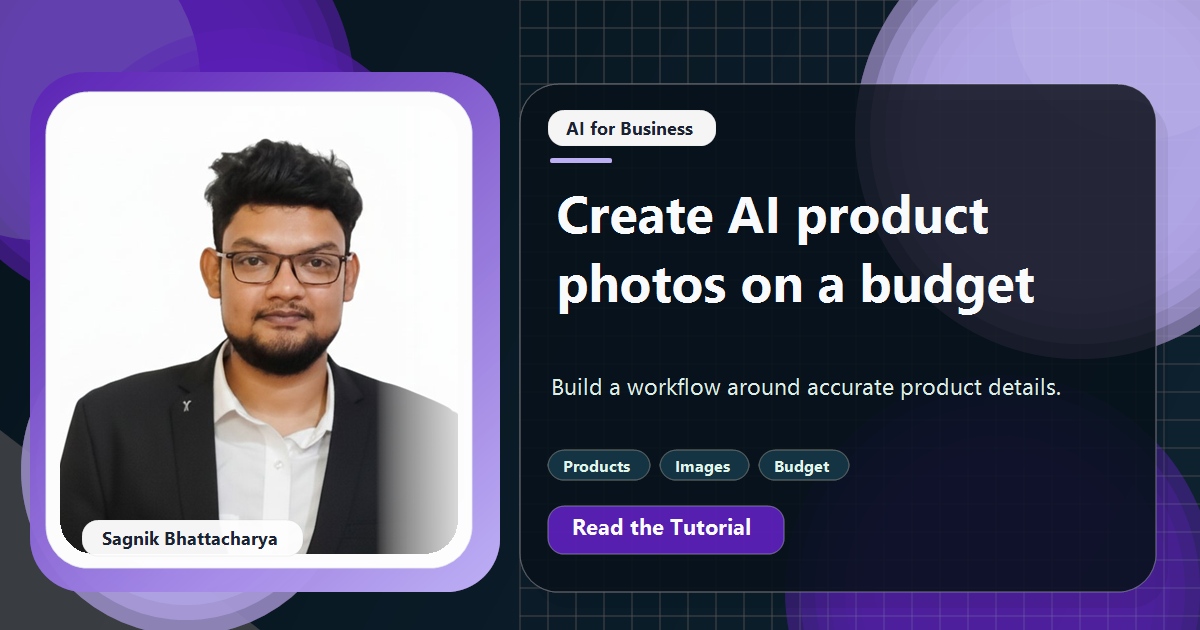Coding Liquids tutorial cover featuring Sagnik Bhattacharya for How to Create Product Photos With AI on a Small Budget.