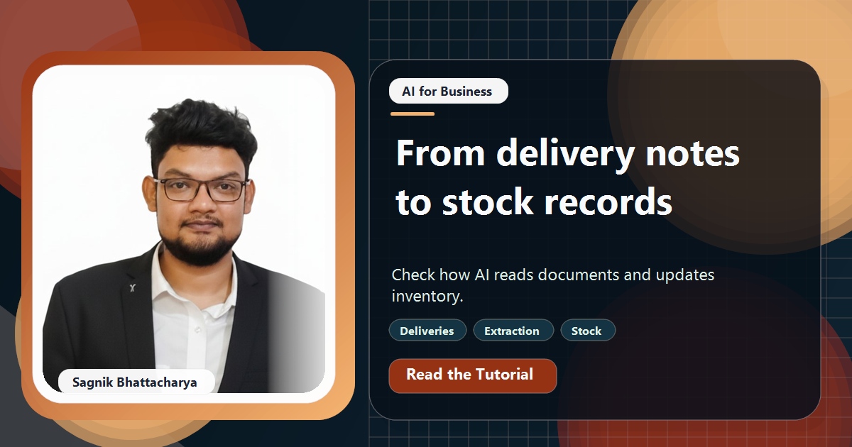Coding Liquids tutorial cover featuring Sagnik Bhattacharya for Can AI Read Delivery Notes and Update Stock Automatically?