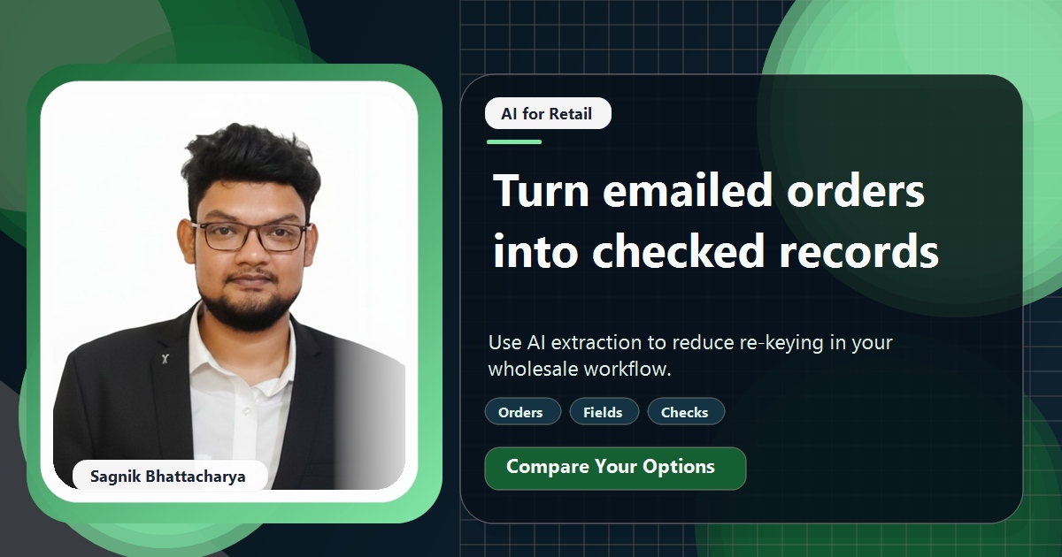 Coding Liquids tutorial cover featuring Sagnik Bhattacharya for Can AI Read Emailed Orders Into a Wholesaler's System?