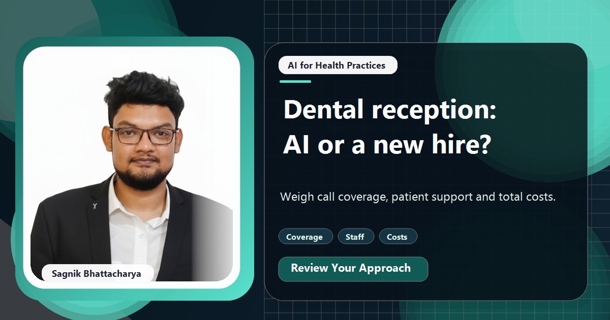Coding Liquids tutorial cover featuring Sagnik Bhattacharya for AI Receptionist vs Front Desk Hire: A Dental Practice Comparison.