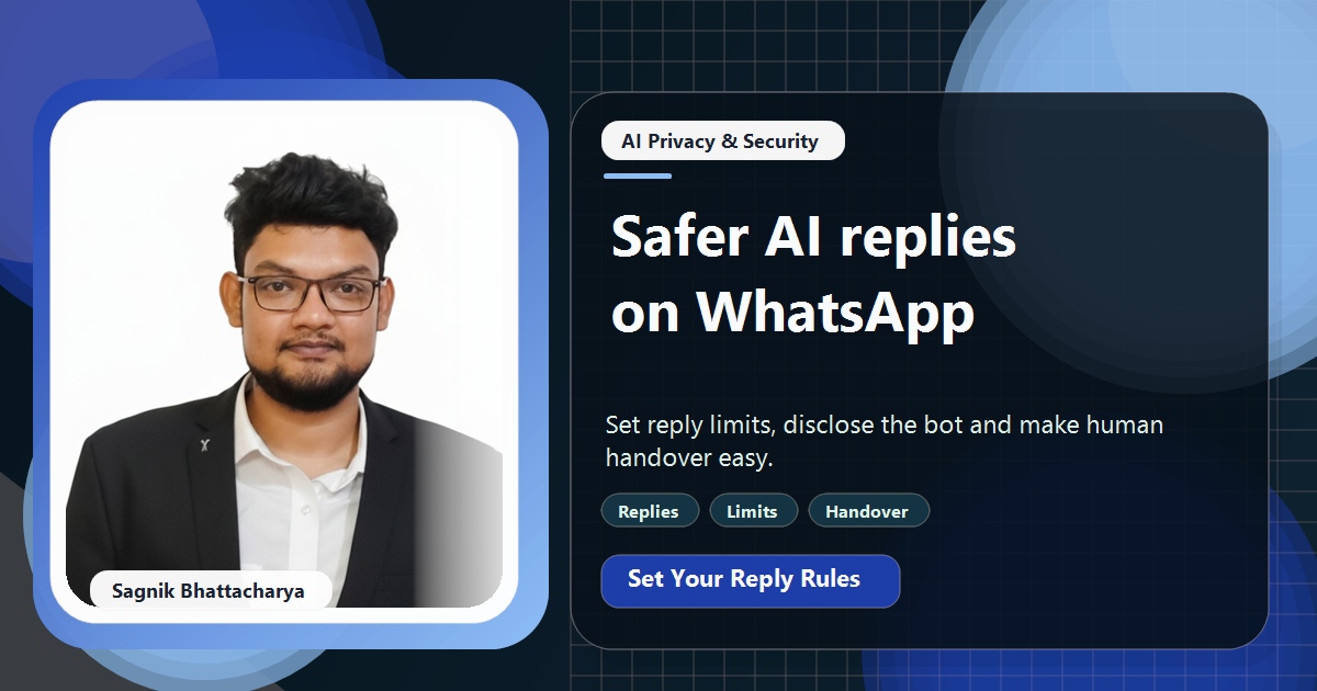Coding Liquids tutorial cover featuring Sagnik Bhattacharya for Is It Safe to Let AI Reply to Customers on WhatsApp?