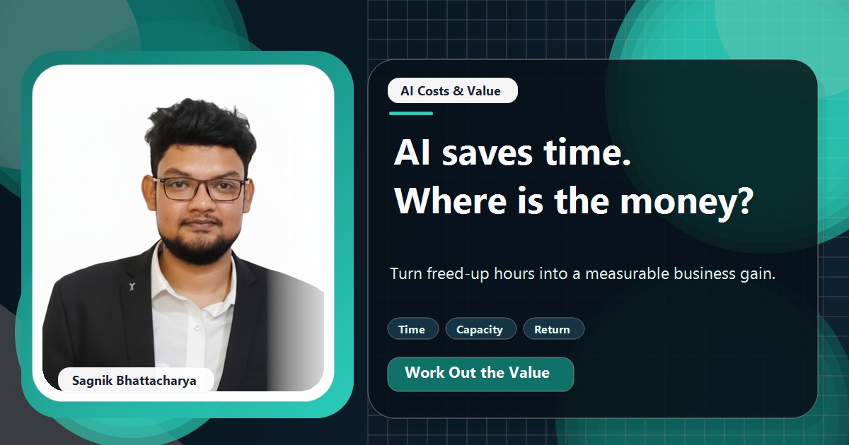 Coding Liquids tutorial cover featuring Sagnik Bhattacharya for Why AI Saves Time but Not Money, and How to Capture the Gain.