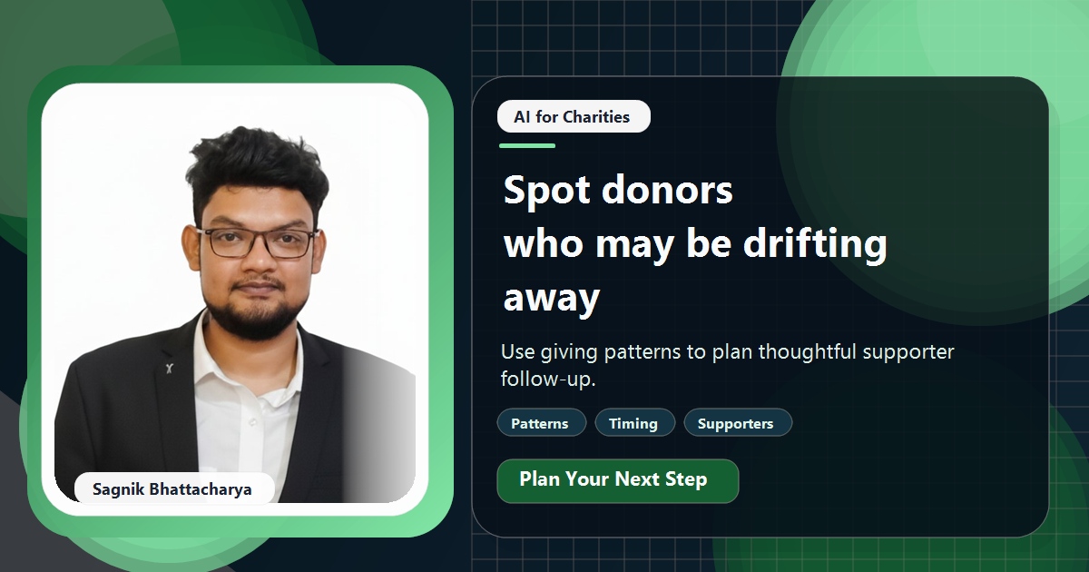 Coding Liquids tutorial cover featuring Sagnik Bhattacharya for Using AI to Spot Donors Who Are About to Lapse.