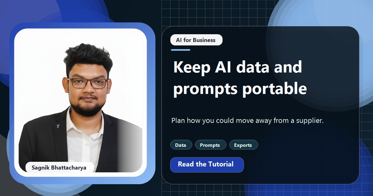 Coding Liquids tutorial cover featuring Sagnik Bhattacharya for AI Vendor Lock-In: How to Keep Your Data and Prompts Portable.