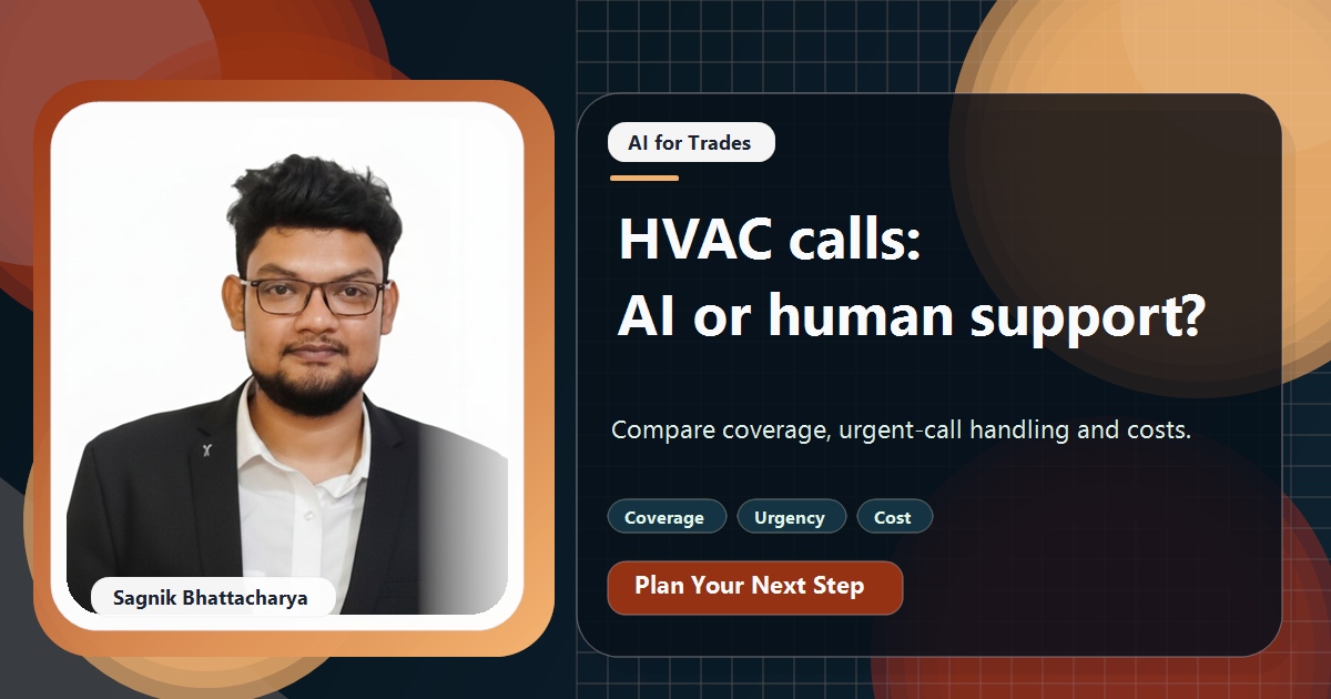 Coding Liquids tutorial cover featuring Sagnik Bhattacharya for AI vs Human Answering Service for HVAC Firms.
