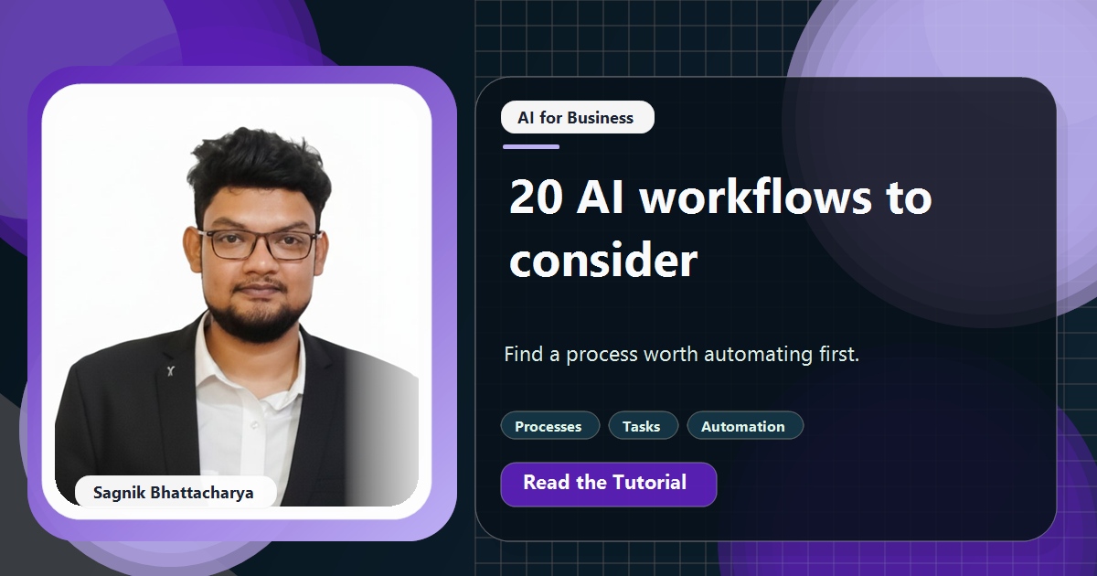 Coding Liquids tutorial cover featuring Sagnik Bhattacharya for AI Workflow Automation Examples: 20 Processes to Automate First.