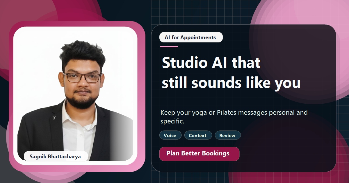 Coding Liquids tutorial cover featuring Sagnik Bhattacharya for Using AI in a Yoga or Pilates Studio While Keeping Your Voice.