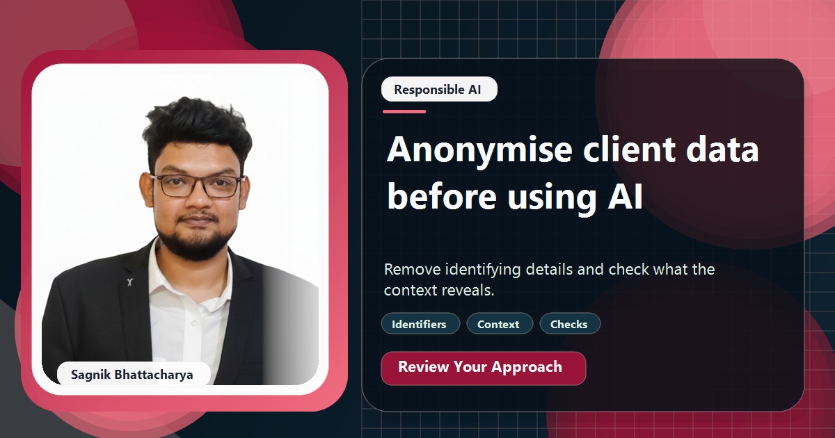 Coding Liquids tutorial cover featuring Sagnik Bhattacharya for How to Anonymise Client Data Before You Paste It Into AI.