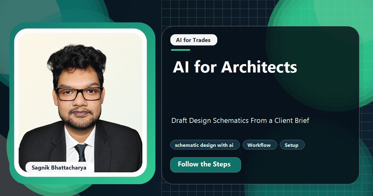 Coding Liquids tutorial cover featuring Sagnik Bhattacharya for AI for Architects: Draft Design Schematics From a Client Brief.