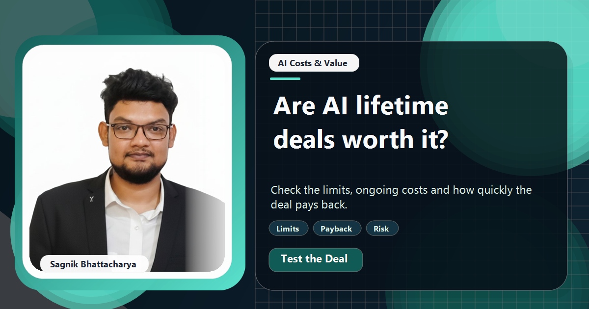Coding Liquids tutorial cover featuring Sagnik Bhattacharya for Are AI Lifetime Deals Worth Buying for a Small Business?