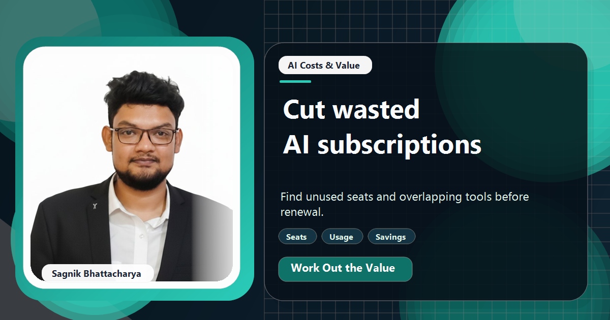 Coding Liquids tutorial cover featuring Sagnik Bhattacharya for How to Audit Your AI Subscriptions and Cut Wasted Spend.