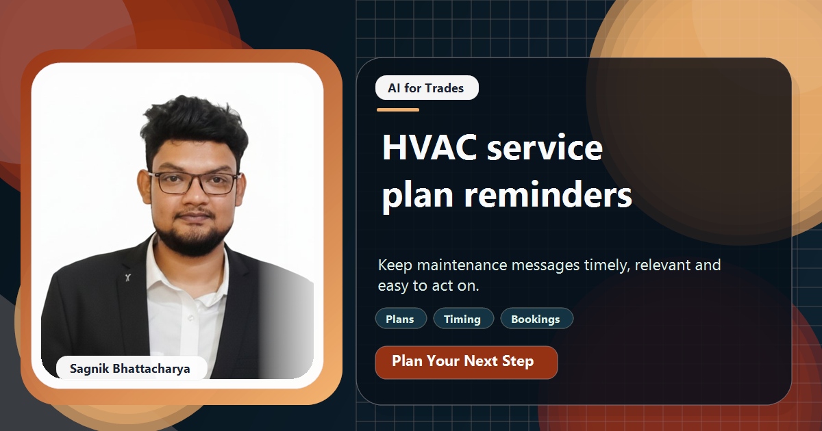 Coding Liquids tutorial cover featuring Sagnik Bhattacharya for AI Service Plan Reminders for Heating and Cooling Customers.