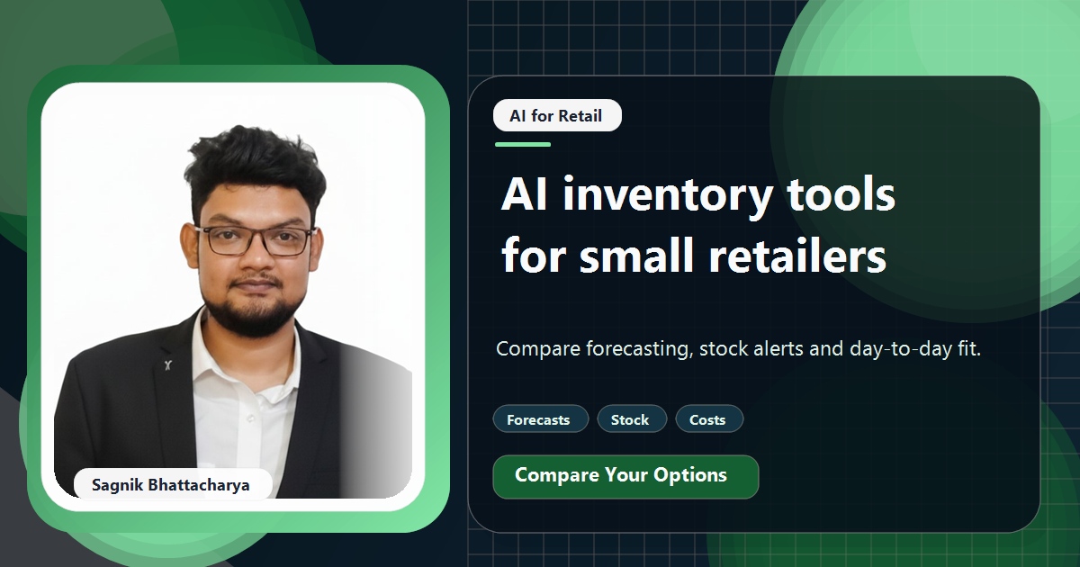 Coding Liquids tutorial cover featuring Sagnik Bhattacharya for Best AI Inventory Tools for Small Retailers Compared.