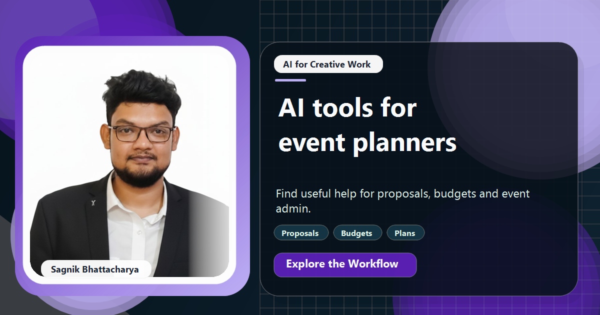 Coding Liquids tutorial cover featuring Sagnik Bhattacharya for Best AI Tools for Small Event Planning Businesses.