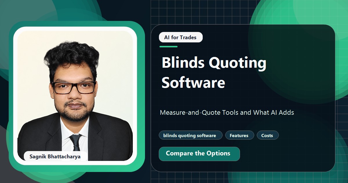 Coding Liquids tutorial cover featuring Sagnik Bhattacharya for Blinds Quoting Software: Measure-and-Quote Tools and What AI Adds.