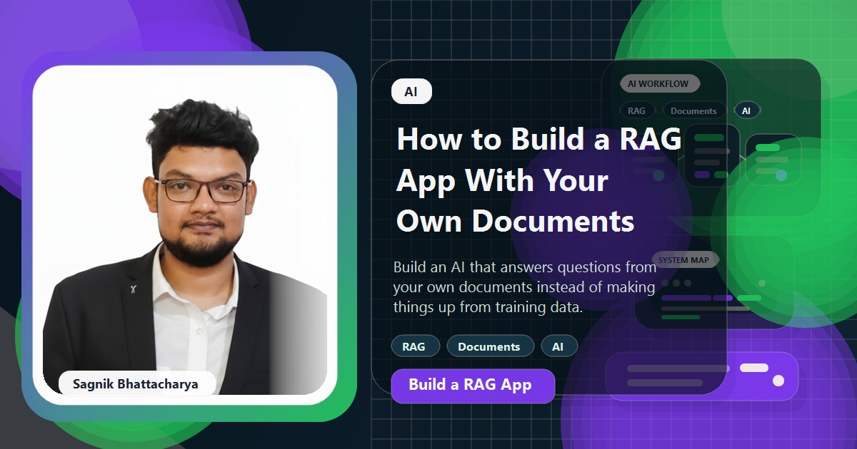 Coding Liquids blog cover featuring Sagnik Bhattacharya for building a RAG app with your own documents.