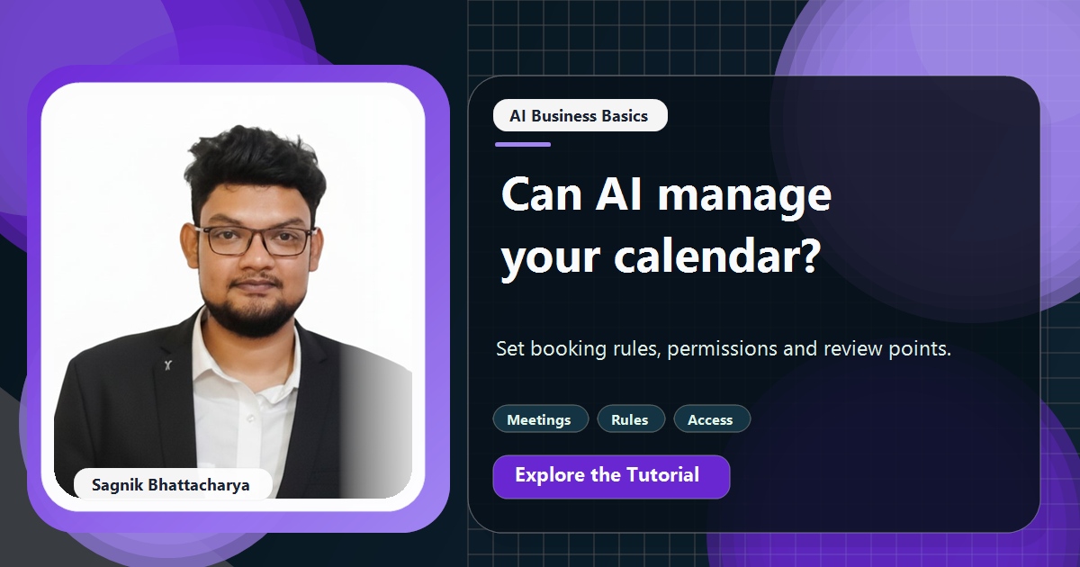 Coding Liquids tutorial cover featuring Sagnik Bhattacharya for Can AI Manage Your Calendar and Book Meetings for You?