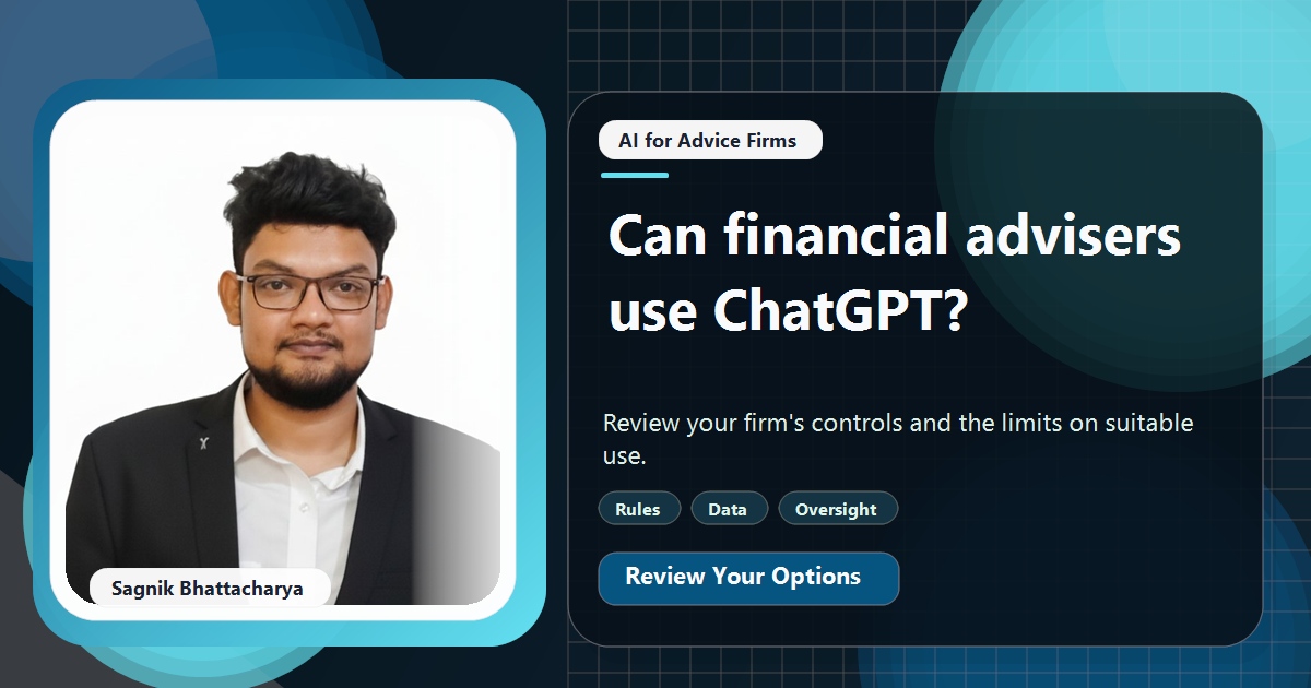 Coding Liquids tutorial cover featuring Sagnik Bhattacharya for Can Financial Advisers Use ChatGPT? What Compliance Allows.
