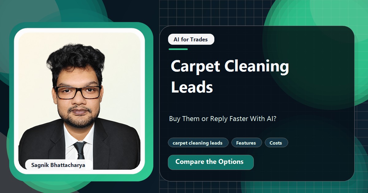 Coding Liquids tutorial cover featuring Sagnik Bhattacharya for Carpet Cleaning Leads: Buy Them or Reply Faster With AI?